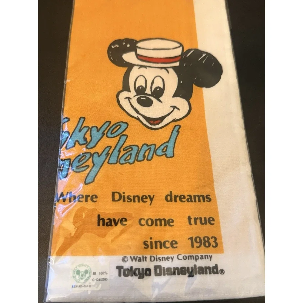 Vintage 80's Tokyo Disneyland Mickey Mouse Handkerchief Towel New Sealed Japan